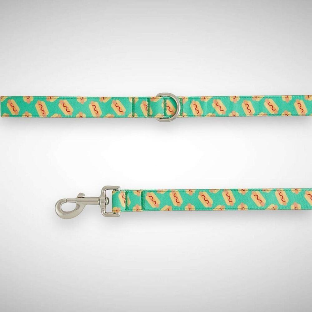 Top Paw Hot Dog Graphic Nylon Dog Leash 4 FT Green‎ D-Ring Handle Standard